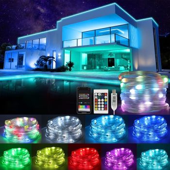 LED Light Strip RGB Magic Color APP Control Magic Light String LED Leather String Light Waterproof Christmas/Halloween Decorative Light for Family Room Living Room Outdoor Decoration