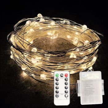10m String Lights 100 LEDs 1 13Keys Remote Controller 1pc Warm White White Multi Color Waterproof Creative Cuttable AA Batteries Powered