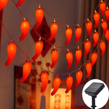Solar Red Pepper String Lights Outdoor Waterproof Fairy Light 5m 20LED 7M 50LED Spring Festival Halloween Christmas Indoor Outdoor Porch Balcony Garden Decorative Lamp