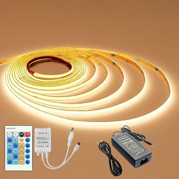 COB LED Strip Light, 5M Linear Dimmable LED Strip Light, High Brightness Flexible 12V COB Led Light RA90 Bedroom