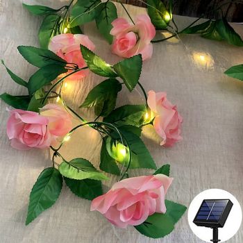 Flower String Lights Solar Wedding Party Decoration String Lights 2M 20LEDs Outdoor Waterproof Garland Lights Garden Balcony Patio Holiday Christmas Party Background Wall Home Decoration