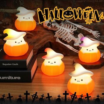 Halloween Pumpkin Ghost Night Light Silicone Pat Light USB Rechargeable 3-speed Dimming Round Light Home Bedroom Bedside Decoration