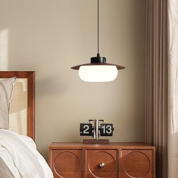 Wabi Sabi Retro Wood Lighting Fixture Milk White Glass Shade Japanese Style Walnut Wood Decor Hanging Ceiling Lamp 28cm 110-240V