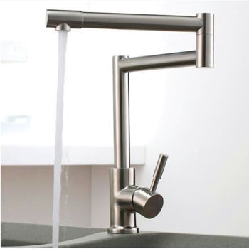 Kitchen Faucet,Modern Style Stainless Steel Single Handle One Hole Nickel Brushed Pot Filler Deck Mounted Retro Kitchen Taps With Hot and Cold Water Foldable Faucet