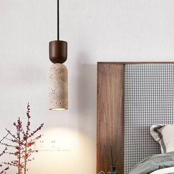 Stone Wood Modern Pendant Light, Natural Stone Crafted, Industrial Chandelier for Dining Bedroom Kitchen