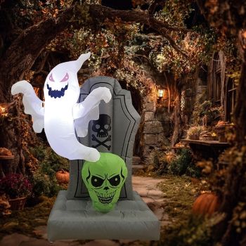1 Pc 1.5-meter Halloween ghost tombstone green skull with LED luminous inflatable air model indoor and outdoor horror atmosphere courtyard decoration light US/EU/UK/AU Plug
