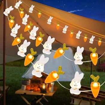 Easter Decor Lights 2m 20LEDs Rabbit Radish Copper Wire LED Fairy String Lights Battery Powered for Easter Home Garden Decoration Garland Lights