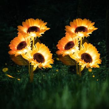 Solar Sunflower Lights, IP65 Waterproof LED with 3 Sunflowers Solar Outdoor Garden Lights for Outdoor Patio & Lawn Decoration 1/2pcs