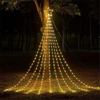 Christmas Star String Lights Outdoor Decorations 9X2M 180LED Waterfall Tree Fairy Lights with Top Star For Garland Yard Party Holiday Xmas Colorful Light AC220V EU Plug