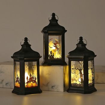 1 Pc 13.6 * 6.3CM Halloween LED electronic candle light, witch castle ghost wind light, indoor and outdoor restaurant bedroom Halloween night light, AG10 * 3 battery