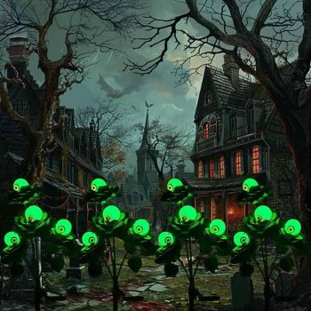 Solar Rose Eyeball Lights Green for Halloween - Spooky Eye Stake Pathway Lights for Outdoor Garden Glow Decoration String for Holiday and Christmas
