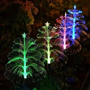 Solar Christmas Tree Lights, Multi-Color Changing Fiber Optic Lights Pathway Lights for Yard Garden Lawn Decoration - Semi-Recessed Installation Removable Christmas Party Decor