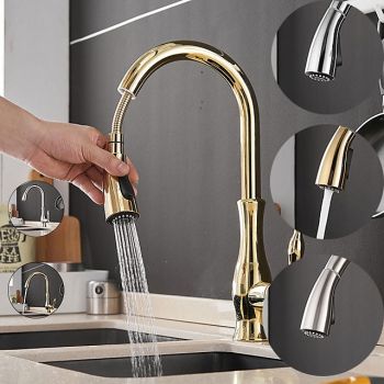 Kitchen Faucet with Sprayer Vessel Installation Nickel Brushed/Electroplated One Hole Widespread Pull Out/High Arc, Brass Kitchen Faucet Contain with Cold and Hot Water Pull Down Kitchen Faucets