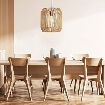 Rattan Pendant Light - Boho Lamp Hanging Diameter 26 cm Vintage Ceiling Light Rattan E27 Pendant Light Braided for Dining Table Kitchen Living Room Bedroom Hallway