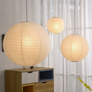 White Round Rice Paper Lantern Pendant Light, Paper Lamps Paper Lights, Easy to Assemble,Fixtures 11.02" 15.75" Ceiling Hanging Lamp 30cm