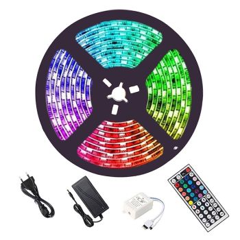 5M 16.4ft LED Strip Lights RGB TV Backlight Bedroom Kitchen Decor 300 x 5050SMD IR 44Key Remote Control Self-adhesive Color-Changing