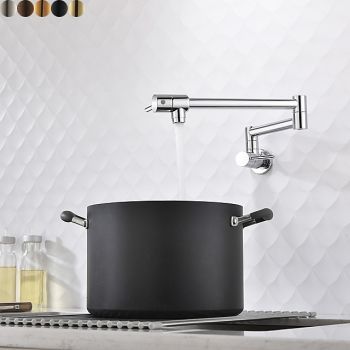 Kitchen Faucet,Wall Mounted Pot Filler Two Handles One Hole Chrome/Oil-rubbed Bronze/Nickel Brushed Foldable Pot Filler Wall Mounted Contemporary Kitchen Taps with Cold Water Only Foldable Faucet