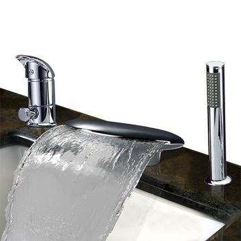 Stainless Steel Bathtub Faucet,Roman Tub Contemporary Chrome Single Handle Three Holes Bath Shower Mixer Taps with Hot and Cold Switch and Ceramic Valve Durable Bathtub Faucet