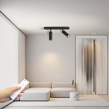 LED Ceiling Spotlights Adjustable Dimmable Fixed Track Lighting Kit, 25.4cm 2 Way Black Ceiling Mount Spot Light Fixtures, Directional Spotlight Accent Lamps for Kitchen Gallery Hallway (3 Color Mode)