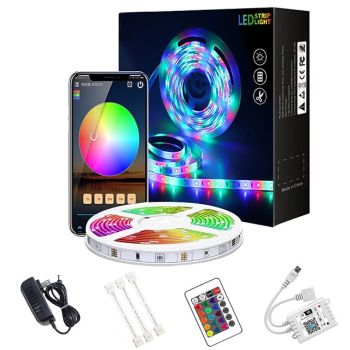 10M 33ft Smart SMD 5050 RGB LED Strip Light WIFI App Controlled Music Sync Work with Alexa Google Home Kitchen TV Party 180 LEDs with 24-Key Controller DC12V
