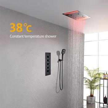 Shower Faucet,Rainfall Shower Head System / Thermostatic Mixer valve Set - Rainfall Shower Waterfall Contemporary Painted Finishes Mount Inside Brass Valve Bath Shower Mixer Taps Foundation of a Perfect Shower