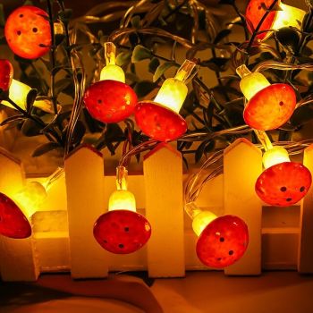 Mushroom Decor Aesthetic Bedroom String LightsBattery 1.5M10LED/3M20LED Fairy Lights Garland Wreath Hanging Decor for Room Plant Wall Christmas Decorations