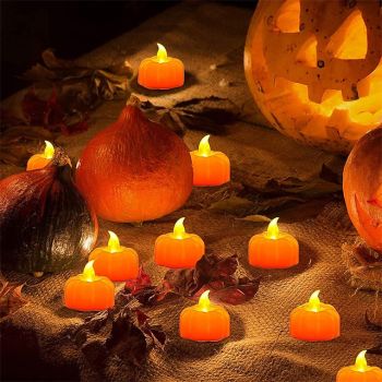 12pcs Mini Pumpkin Candles Flameless Candle Lights Thanksgiving Pumpkin Tea Lights LED Tea Light Pumpkin Candles Battery Operated Autumn Halloween Thanksgiving Home Decoration