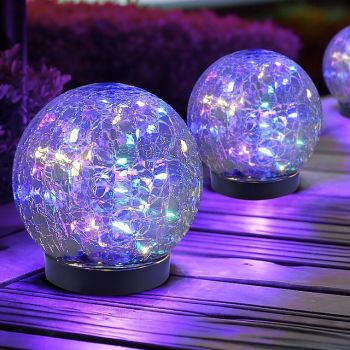 2 Pcs Outdoor Groud Lights Solar Waterproof Spherical Crack Glass Floor Plug in Light Courtyard Garden Lawn Path Decorative Light Wedding Festival Atmosphere Decorative Light