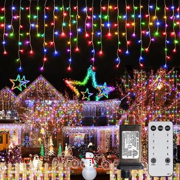 Christmas Icicle Lights Outdoor Decoration 10M 400LEDs 8 Colors 8 Modes Waterproof Warm White White RGB with 80 Drops Christmas EU Plug US Plug UK Plug AU Plug