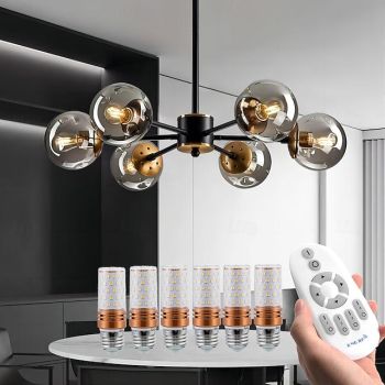 LED Chandeliers 6/8/12 Light Glass Spherical Optional Stepless Dimming Chandelier Medieval Chandelier Fixtures Black and Gold Ceiling Lights Suitable for Living Rooms Kitchens Dining Rooms Bedrooms Farmhouses.