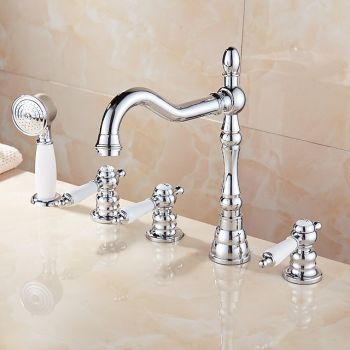 Bathtub Faucet - Contemporary Chrome Roman Tub Ceramic Valve Bath Shower Mixer Taps / Three Handles Two Holes Durable Bathtub Faucet