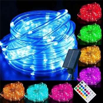 Solar 16-Color RGB Tube Light String 5M 10M Remote Control 7-Color Synchronous Light String Outdoor Waterproof Multi Color Tube Light String