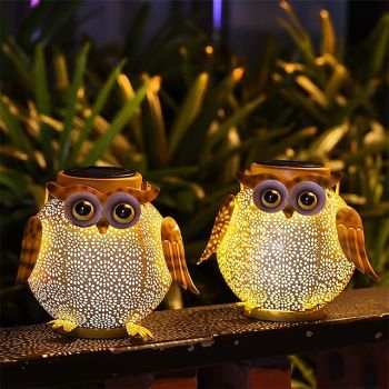 Solar Iron Art Cartoon Owl Lantern Courtyard Ground Insertion Lawn Light Garden Animal Landscape Decoration LED Light