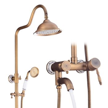 Shower Faucet,Shower System Set - Handshower Included pullout Waterfall Vintage Style / Country Antique Brass Mount Outside Ceramic Valve Bath Shower Mixer Taps Foundation of a Perfect Shower