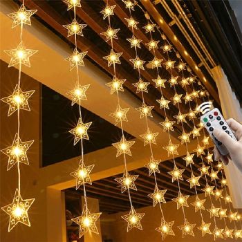 Star Window Curtain String Lights 3x2m Christmas Fairy Lights Waterproof USB Remote Control Garland Lights For Bedroom Wedding Xmas Holiday Decor 3X1M 3X2M