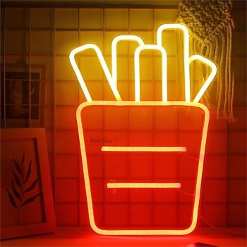 French Fries Neon Sign LED Light, Acrylic Neon Wall Art Decor 16.5x12"  for Kitchen, Restaurant, Party & Food Cart