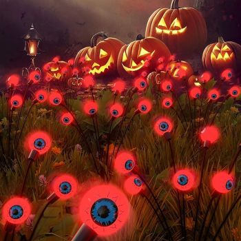Halloween Decorations Outdoor Solar Powered Eyeball Lights, 1 Pack 8/10Led Halloween Decor Pathway Lights Outdoor Waterproof LED Stake Lights for Halloween Garden Yard Festive Decor and Spooky Light