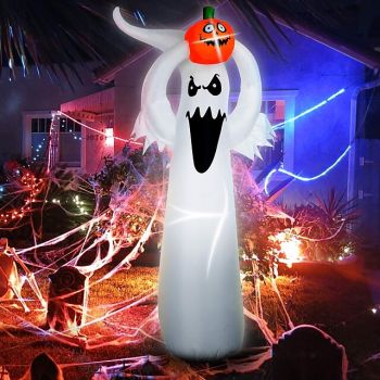 Halloween Decorations Inflatable Pumpkin Blow Up White Lighted Ghost Doll Spooky with Lifting Inflatable Prop Decoration Pumpkin Yard Lawn Prop Decoration for Indoor Outdoor