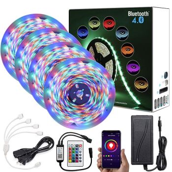 20M (4x5M) App Intelligent Control Bluetooth Music Sync Flexible Led Strip Lights Waterproof 2835 RGB SMD 1080 LEDs IR 24 Key Bluetooth Controller with 12V Adapter Kit