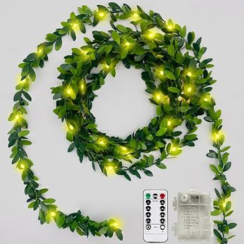 5m 50LEDs Copper Wire Leaf String Light with Remote Control Battery Box String Light for Garden Party Christmas Birthday Holiday 8 Modes Lighting Home Decoration