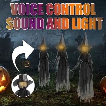 Voice Control with Sound Halloween Colorful Gradient Witch Ghost Atmosphere Layout Scene Decoration Props Lawn Floor Lamp