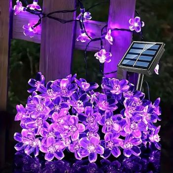 12m 100LEDs Solar Cherry Blossom String Light  Christmas Wedding Party Fairy Lights Courtyard Outdoor Waterproof Balcony Fence Halloween Decoration