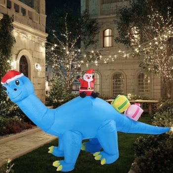Christmas Santa Claus riding blue Christmas hat dinosaur LED with light waterproof inflatable air model indoor and outdoor courtyard lawn party holiday atmosphere decoration light prop EU/US/UK/AU