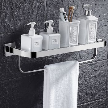 Shower Caddy Modern Bath Multifunctional Storage Rack With Towel Bar Stainless Steel Thickened Towel Rack Bathroom Tempered Glass Cosmetics Bathroom Supplies Storage RackBath Hardware