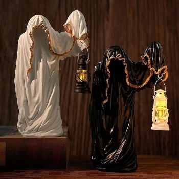 Halloween LED Ghost Wizard Portable Lantern Dark Series Mysterious Man in Black Halloween Creative Night Light Home Desktop Decoration Ornaments