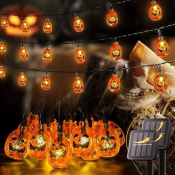 1/2PCS Solar Halloween Pumpkin String Lights 6.5m 30LEDs Outdoor Indoor Balcony Garden Porch Fence Lighting Decoration