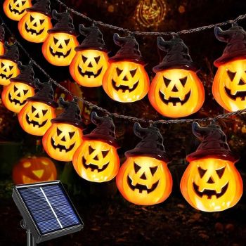 Solar Halloween Pumpkin String Lights Light Up Pumpkin Jack O Lantern 5m 20LEDs 7m 30LEDs 8 Modes Household Waterproof for Halloween Garden Yard Lawn Balcony Decoration