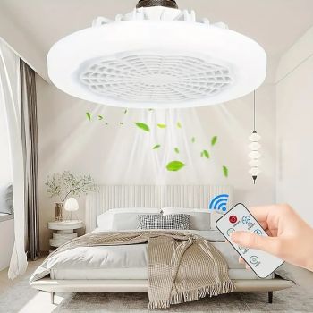 Ceiling Fan With Light Modern 18inch Remote Control Enclosed Low Profile Ceiling Fan With Light 3 Speed LED Dimming 3 Colors 8 Invisible Bladeless Flush Mount Fan Light Bedroom Offices