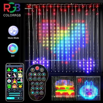 Smart RGB LED Christmas Curtain Lights with Bluetooth APP Control  3X3m 2X2m 1X1m LED Fairy String Lights DIY Picture Display for Party Holiday Garland Window Decoration