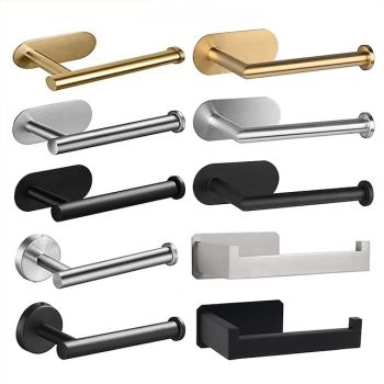 Self-adhesive Toilet Paper Holder Wall Mounted Bathroom 304 Stainless Steel Paper Towel Rack Toilet Multi-Function Toilet Paper Rack Perforated Paper Towel RackBath Hardware